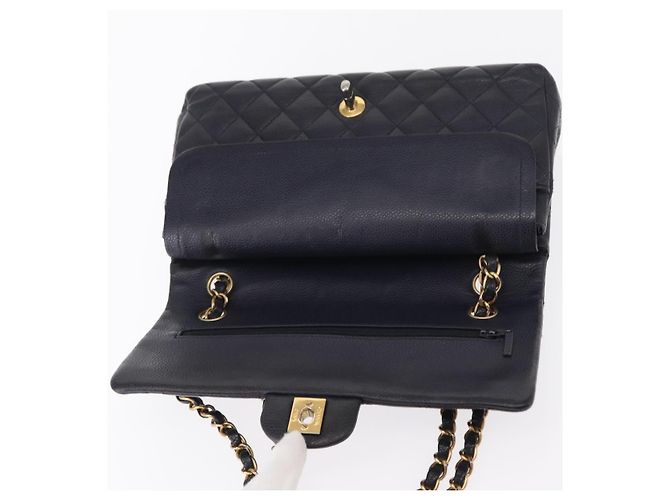 CHANEL Matelassé 25 Borsa a Doppio Faldone in Pelle Caviar Blu Navy Oro CC Auth 158359SM - vista 15