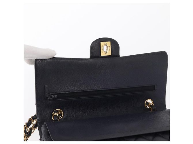 CHANEL Matelassé 25 Borsa a Doppio Faldone in Pelle Caviar Blu Navy Oro CC Auth 158359SM - vista 16