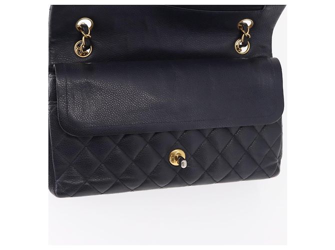 CHANEL Matelassé 25 Borsa a Doppio Faldone in Pelle Caviar Blu Navy Oro CC Auth 158359SM - vista 17