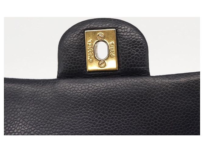 CHANEL Matelassé 25 Borsa a Doppio Faldone in Pelle Caviar Blu Navy Oro CC Auth 158359SM - vista 18