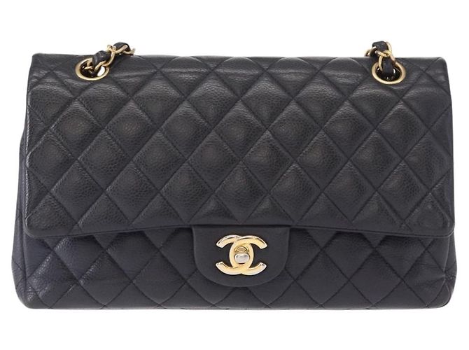 CHANEL Matelassé 25 Borsa a Doppio Faldone in Pelle Caviar Blu Navy Oro CC Auth 158359SM - vista 2