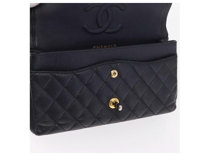 CHANEL Matelassé 25 Borsa a Doppio Faldone in Pelle Caviar Blu Navy Oro CC Auth 158359SM - vista 20