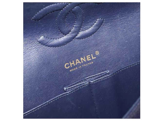 CHANEL Matelassé 25 Borsa a Doppio Faldone in Pelle Caviar Blu Navy Oro CC Auth 158359SM - vista 21