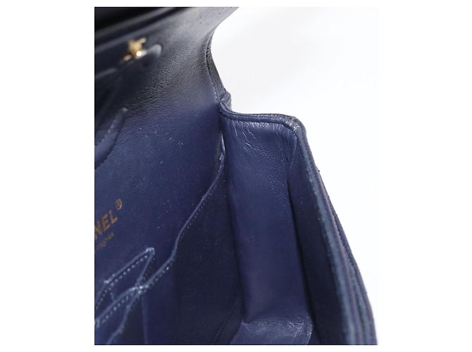 CHANEL Matelassé 25 Borsa a Doppio Faldone in Pelle Caviar Blu Navy Oro CC Auth 158359SM - vista 23
