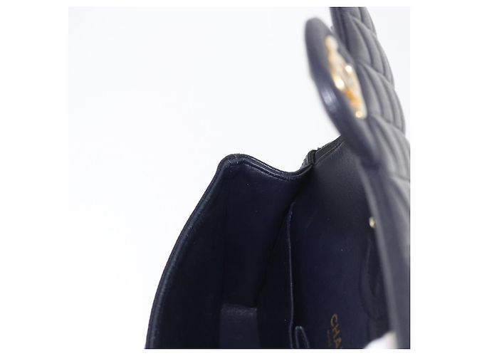 CHANEL Matelassé 25 Borsa a Doppio Faldone in Pelle Caviar Blu Navy Oro CC Auth 158359SM - vista 24