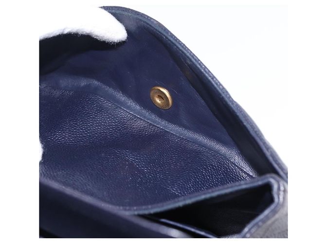 CHANEL Matelassé 25 Borsa a Doppio Faldone in Pelle Caviar Blu Navy Oro CC Auth 158359SM - vista 26