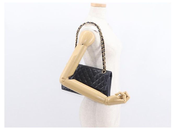 CHANEL Matelassé 25 Borsa a Doppio Faldone in Pelle Caviar Blu Navy Oro CC Auth 158359SM - vista 28