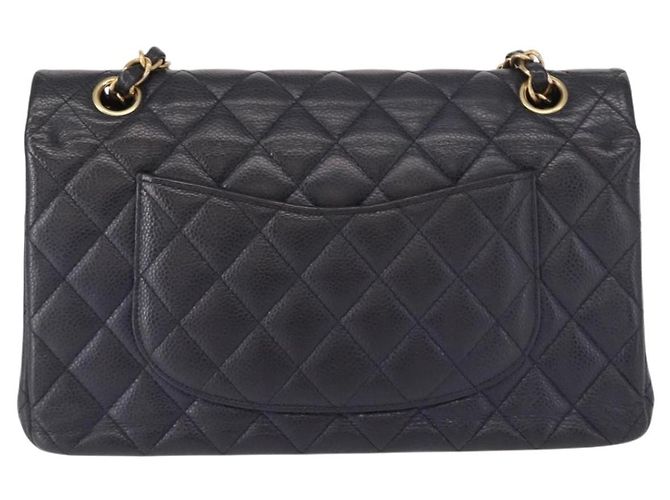 CHANEL Matelassé 25 Borsa a Doppio Faldone in Pelle Caviar Blu Navy Oro CC Auth 158359SM - vista 3