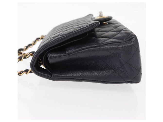 CHANEL Matelassé 25 Borsa a Doppio Faldone in Pelle Caviar Blu Navy Oro CC Auth 158359SM - vista 5