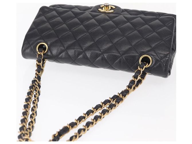 CHANEL Matelassé 25 Borsa a Doppio Faldone in Pelle Caviar Blu Navy Oro CC Auth 158359SM - vista 6