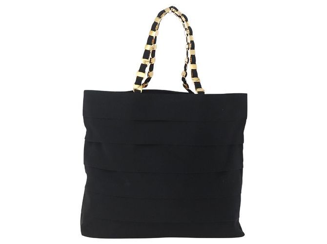 Borsa Tote in tela Salvatore Ferragamo con catena nera e oro Auth gh1290 - vista 2