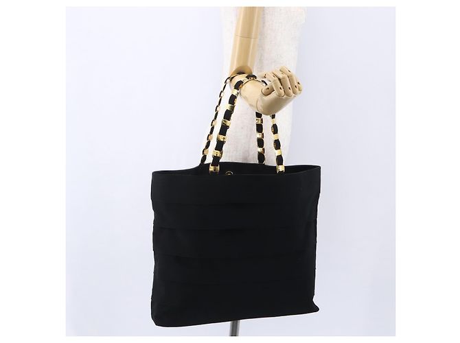 Borsa Tote in tela Salvatore Ferragamo con catena nera e oro Auth gh1290 - vista 20