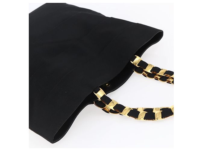 Borsa Tote in tela Salvatore Ferragamo con catena nera e oro Auth gh1290 - vista 6