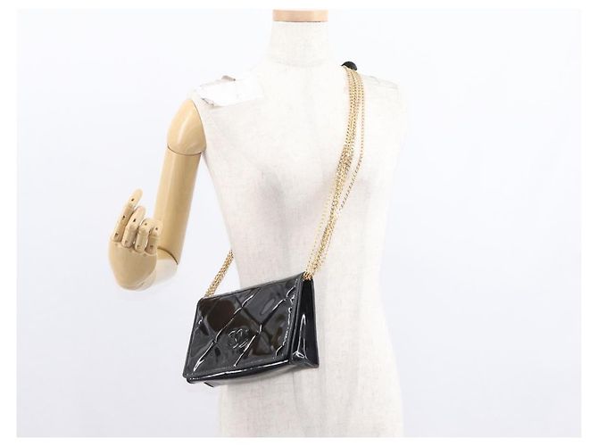 CHANEL Borsa a Spalla Matelassé Catena Smalto Nero Oro CC Auth bs31115 D'oro - vista 24