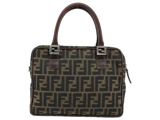 Borsa a mano in tela Zucca FENDI nera e marrone Auth 153067 Nero - vista 3