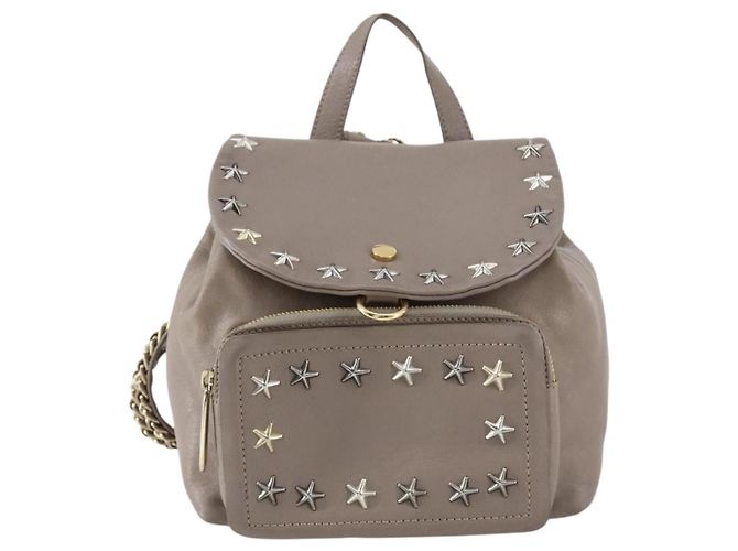 Jimmy Choo Studs Backpack Leather Beige Gold Auth BA7708 Golden - view 13