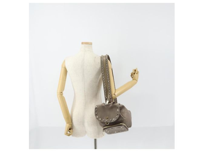 Jimmy Choo Studs Backpack Leather Beige Gold Auth BA7708 Golden - view 27