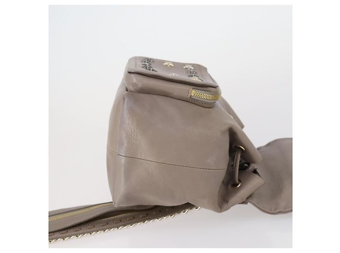 Jimmy Choo Studs Backpack Leather Beige Gold Auth BA7708 Golden - view 3