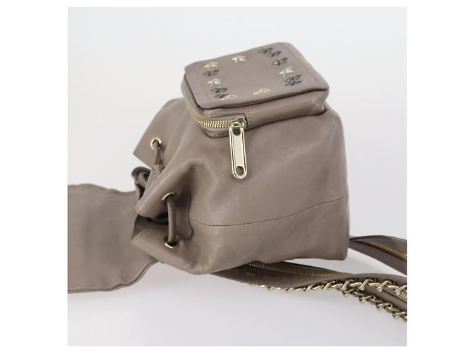 Jimmy Choo Studs Backpack Leather Beige Gold Auth BA7708 Golden - view 4