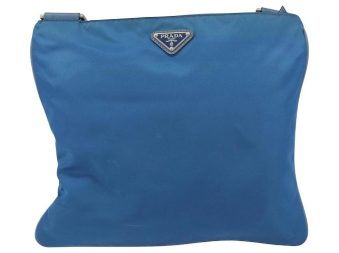 PRADA Schultertasche Nylon Blau Silber Auth 154370V - Ansicht 13