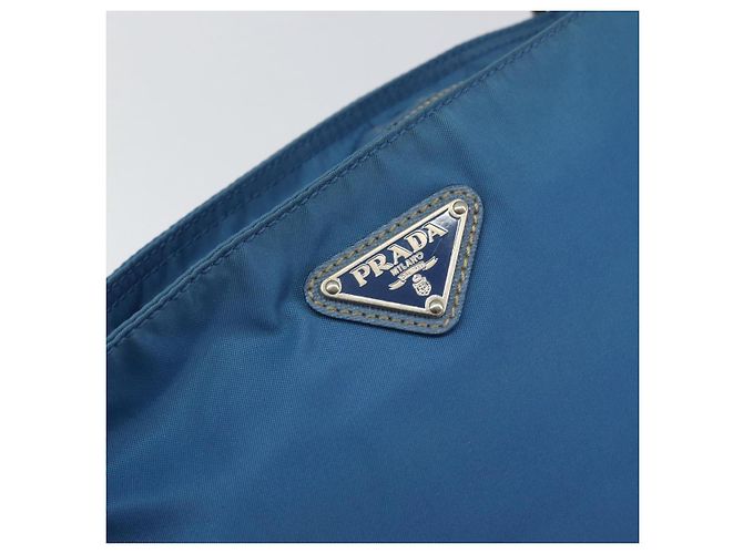 PRADA Schultertasche Nylon Blau Silber Auth 154370V - Ansicht 18