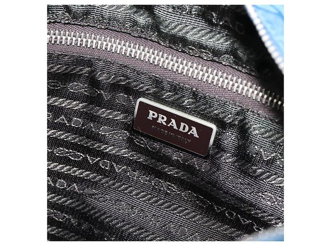 PRADA Schultertasche Nylon Blau Silber Auth 154370V - Ansicht 19