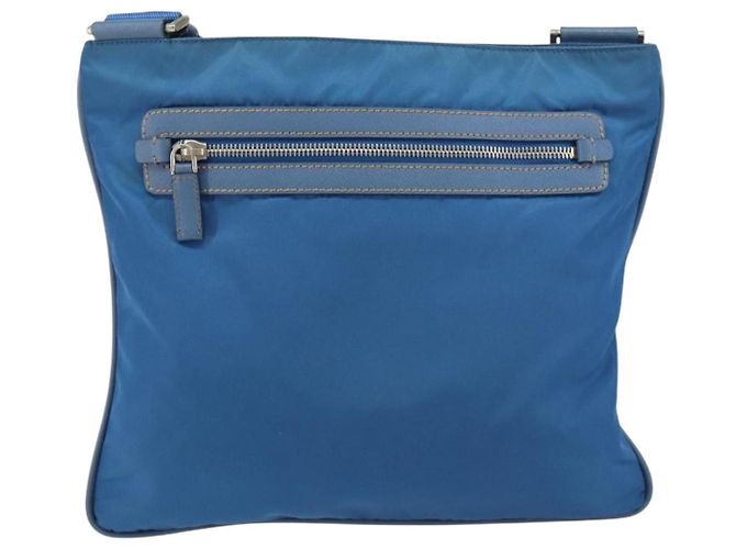 PRADA Schultertasche Nylon Blau Silber Auth 154370V - Ansicht 2