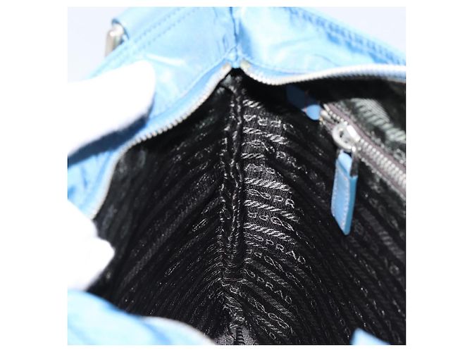 PRADA Schultertasche Nylon Blau Silber Auth 154370V - Ansicht 21