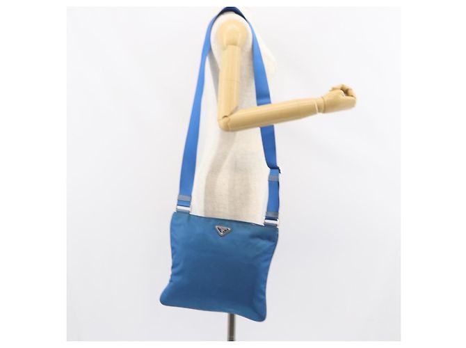 PRADA Schultertasche Nylon Blau Silber Auth 154370V - Ansicht 26
