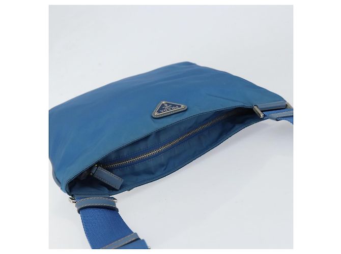 PRADA Schultertasche Nylon Blau Silber Auth 154370V - Ansicht 6