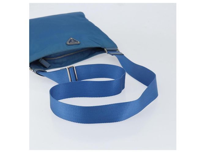 PRADA Schultertasche Nylon Blau Silber Auth 154370V - Ansicht 7