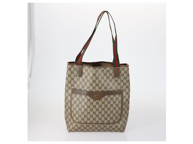 Borsa a Spalla Gucci GG Canvas Web Sherry Line PVC 4 Pezzi Beige Rosso Auth 151936 - vista 2