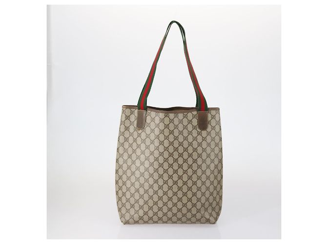 Borsa a Spalla Gucci GG Canvas Web Sherry Line PVC 4 Pezzi Beige Rosso Auth 151936 - vista 3