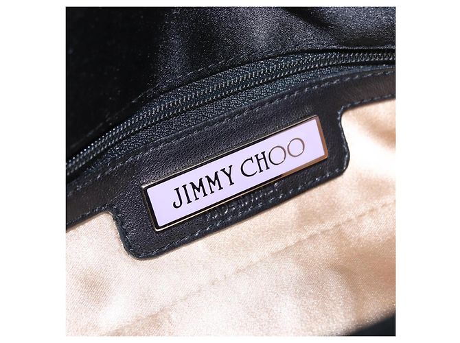 Borsa a Spalla Turita Chain in Raso Nero e Argento di Jimmy Choo Auth yk19524 - vista 10
