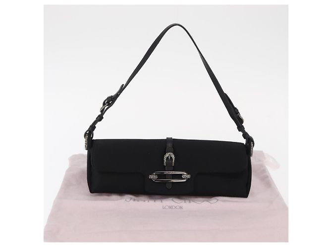 Borsa a Spalla Turita Chain in Raso Nero e Argento di Jimmy Choo Auth yk19524 - vista 12