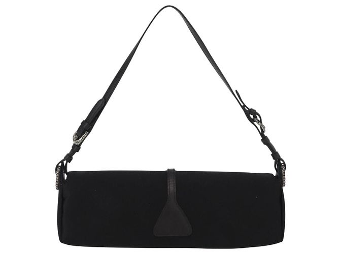 Borsa a Spalla Turita Chain in Raso Nero e Argento di Jimmy Choo Auth yk19524 - vista 2