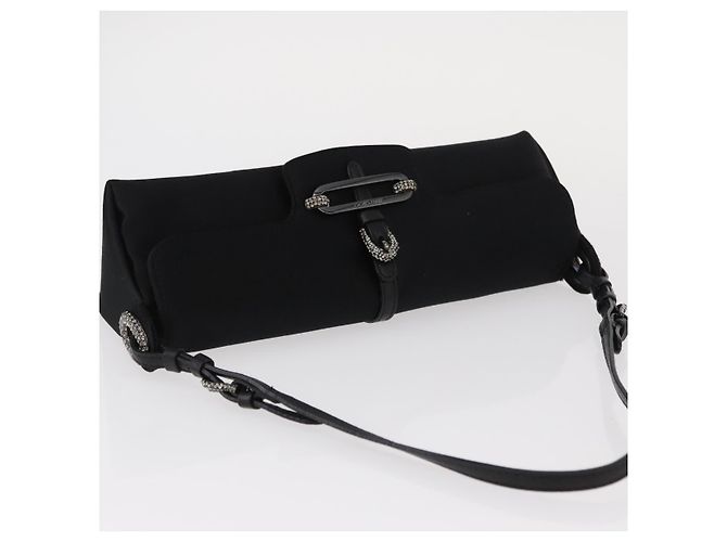 Borsa a Spalla Turita Chain in Raso Nero e Argento di Jimmy Choo Auth yk19524 - vista 6