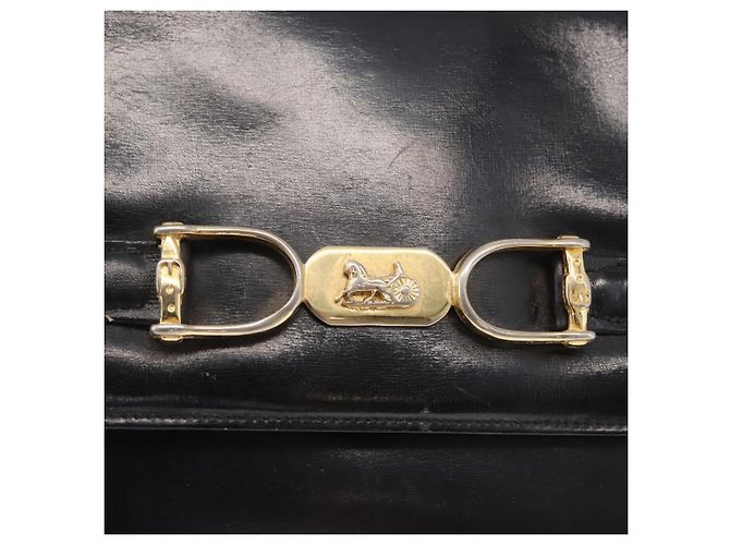 Borsa a Spalla CÉLINE Carrozza in Pelle Nera e Oro Auth gh1220 Nero D'oro - vista 17