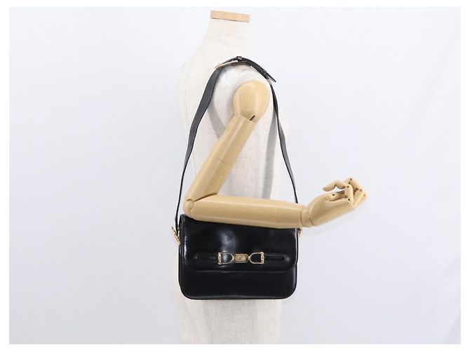 Borsa a Spalla CÉLINE Carrozza in Pelle Nera e Oro Auth gh1220 Nero D'oro - vista 23