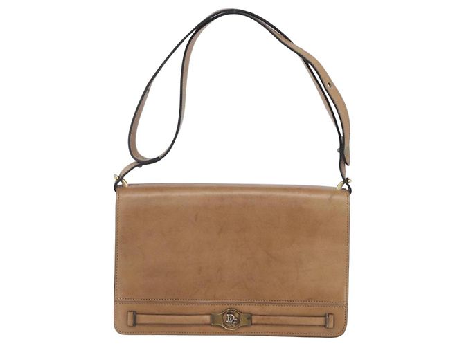 Christian Dior Schultertasche aus braunem Leder mit Gold Auth bs30791 Golden - Ansicht 13