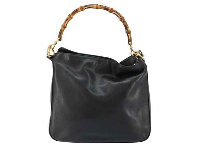 Borsa a Spalla in Pelle Gucci Bamboo 2way Nera Oro 001 0166 1638 Auth 151017 Nero D'oro - vista 13