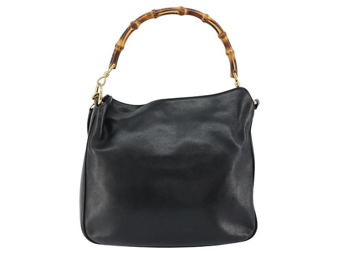 Borsa a Spalla in Pelle Gucci Bamboo 2way Nera Oro 001 0166 1638 Auth 151017 Nero D'oro - vista 2
