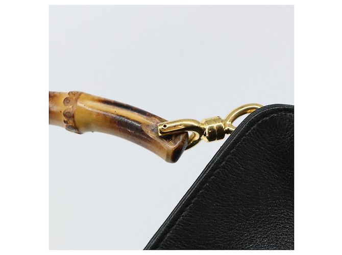 Borsa a Spalla in Pelle Gucci Bamboo 2way Nera Oro 001 0166 1638 Auth 151017 Nero D'oro - vista 20