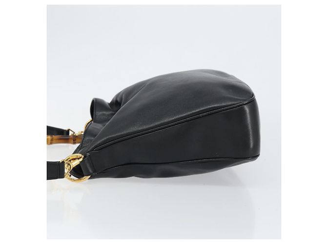 Borsa a Spalla in Pelle Gucci Bamboo 2way Nera Oro 001 0166 1638 Auth 151017 Nero D'oro - vista 4