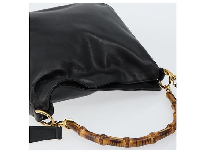Borsa a Spalla in Pelle Gucci Bamboo 2way Nera Oro 001 0166 1638 Auth 151017 Nero D'oro - vista 6