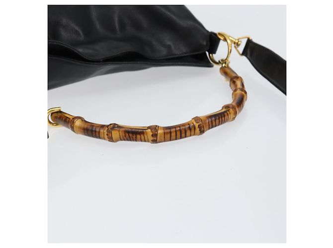 Borsa a Spalla in Pelle Gucci Bamboo 2way Nera Oro 001 0166 1638 Auth 151017 Nero D'oro - vista 7