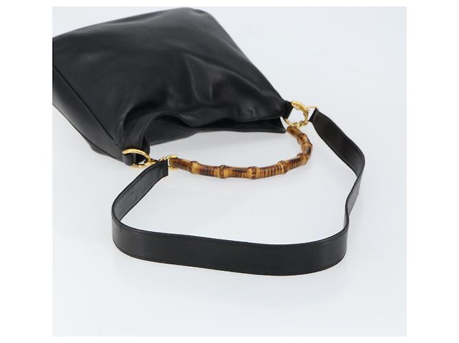 Borsa a Spalla in Pelle Gucci Bamboo 2way Nera Oro 001 0166 1638 Auth 151017 Nero D'oro - vista 8
