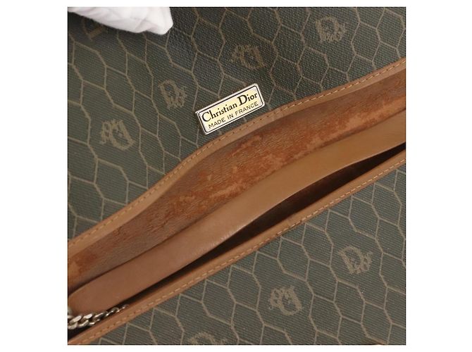 Christian Dior Borsa a spalla in tela a nido d'ape PVC khaki oro Auth 151985 D'oro Cachi - vista 10