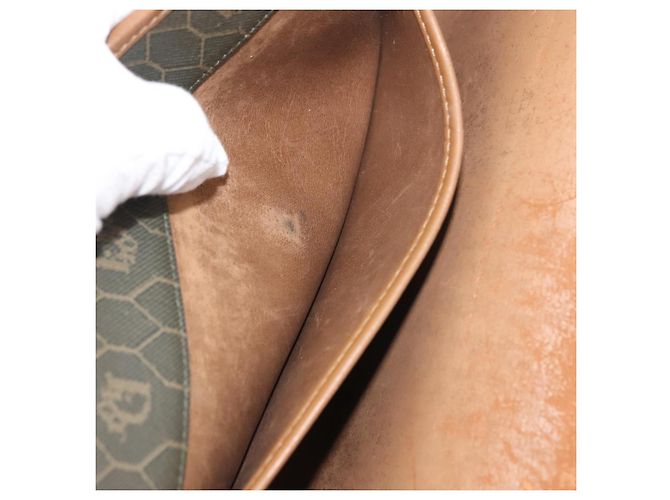 Christian Dior Borsa a spalla in tela a nido d'ape PVC khaki oro Auth 151985 D'oro Cachi - vista 12