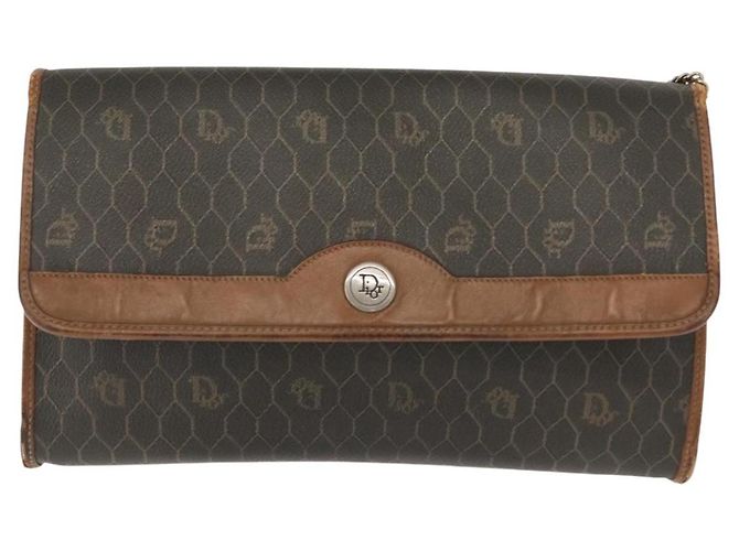 Christian Dior Borsa a spalla in tela a nido d'ape PVC khaki oro Auth 151985 D'oro Cachi - vista 13